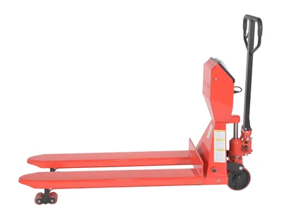 Vestil PM-2048-SCL-LP-PT pallet trucks with digital scale shown from an alternate angle