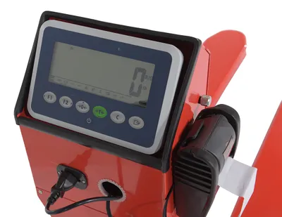 Vestil PM-2048-SCL-LP-PT pallet trucks with digital scale shown from an alternate angle