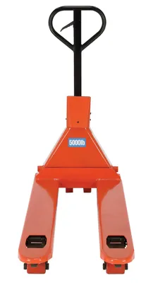 Vestil PM-2146-TL-SCL-LP pallet trucks with digital scale shown from an alternate angle