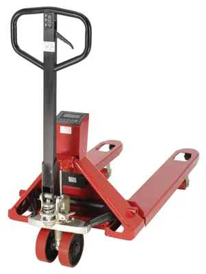 Vestil PM-2746-TL-SCL-LP pallet trucks with digital scale shown from an alternate angle