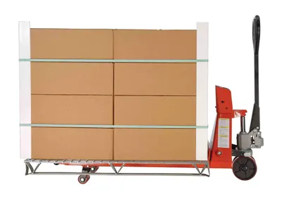 Vestil PM-2746-TL-SCL-LP pallet trucks with digital scale shown from an alternate angle