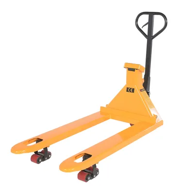 Vestil PM-2748-SCL-LP-E pallet trucks with digital scale shown from an alternate angle