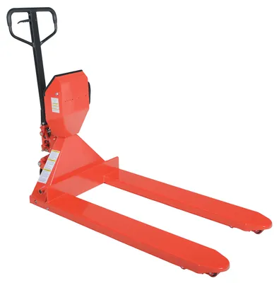 Vestil PM-2748-SCL-LP-PT pallet trucks with digital scale shown from an alternate angle