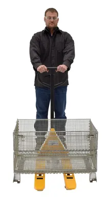 Vestil PM1-1532-MINI mini hand pallet truck shown from an alternate angle