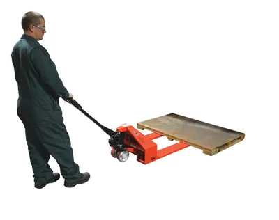 Vestil PM2-2744-SLP super low profile pallet truck shown from an alternate angle