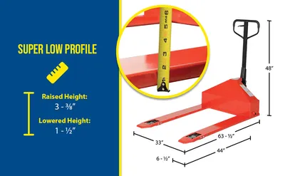 Vestil PM2-3344-SLP super low profile pallet truck feature highlights