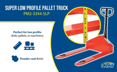 Vestil PM2-3344-SLP super low profile pallet truck feature highlights