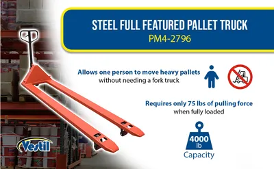 Vestil PM4-2796 full featured pallet truck feature highlights