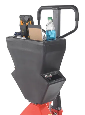 Vestil PM4-2796-UP-002 pallet trucks with p-caddy shown from an alternate angle