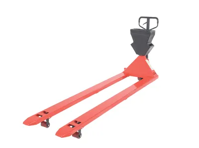 Vestil PM4-2796-UP-002 pallet trucks with p-caddy shown from an alternate angle