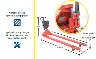 Vestil PM4-2796-UP-002 pallet trucks with p-caddy feature highlights