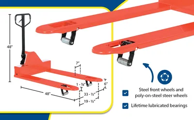 Vestil PM4-3348-LP low profile pallet truck feature highlights