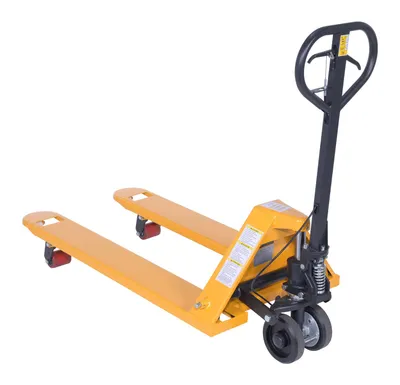 Vestil PM5-2748-DMHB pallet trucks with hand brake shown from an alternate angle