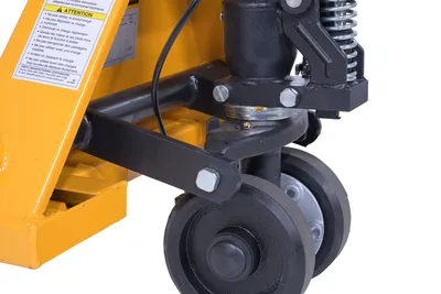 Vestil PM5-2748-DMHB pallet trucks with hand brake shown from an alternate angle