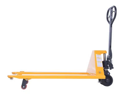 Vestil PM5-2748-DMHB pallet trucks with hand brake shown from an alternate angle