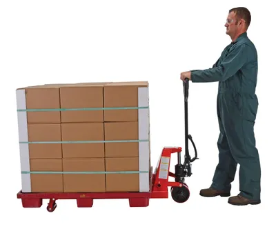 Vestil PM5-2748-FP full featured pallet truck shown from an alternate angle