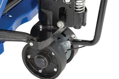 Vestil PM5-2748-PA-BL ergonomic power assist pallet truck shown from an alternate angle