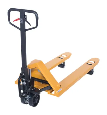 Vestil PM5-2748-PA-Y ergonomic power assist pallet truck shown from an alternate angle