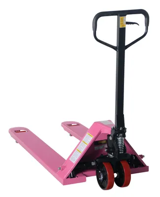 Vestil PM5-2748-PINK full featured pallet truck shown from an alternate angle