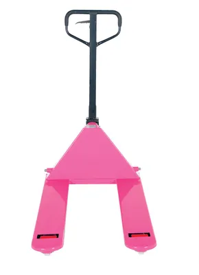 Vestil PM5-2748-PINK full featured pallet truck shown from an alternate angle