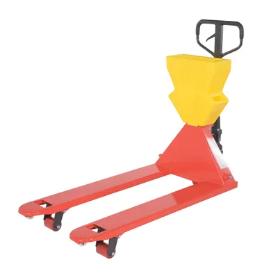 Vestil PM5-2748-UP-001 pallet trucks with p-caddy shown from an alternate angle