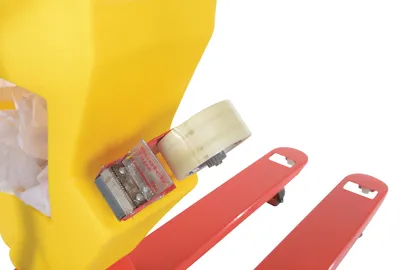 Vestil PM5-2748-UP-001 pallet trucks with p-caddy shown from an alternate angle
