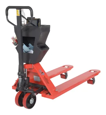 Vestil PM5-2748-UP-002 pallet trucks with p-caddy shown from an alternate angle