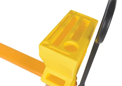 Vestil PM5-2748-Y-UP-001 pallet trucks with p-caddy shown from an alternate angle