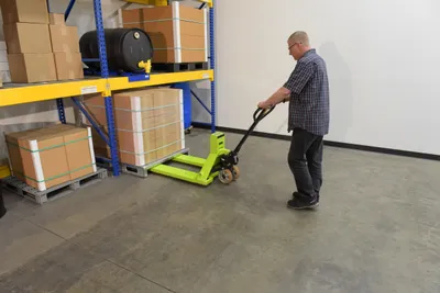 Vestil PMC-PM5-2748-SCL pallet truck with digital scale (pramac) shown from an alternate angle