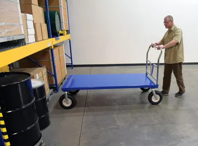 Vestil PNU-3672 pneumatic tire steel platform truck shown from an alternate angle