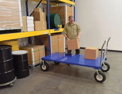 Vestil PNU-3672 pneumatic tire steel platform truck shown from an alternate angle