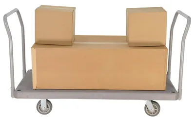 Vestil PPT-2-42 heavy-duty plastic platform truck shown from an alternate angle