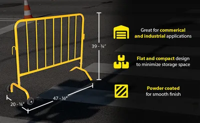 Vestil PRAIL-48-Y-W crowd control interlocking barrier feature highlights