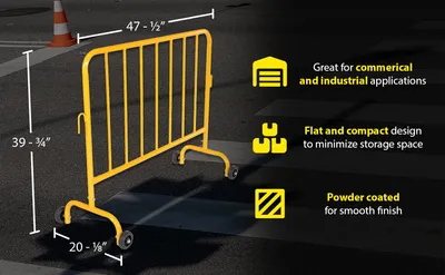 Vestil PRAIL-48-Y-WW crowd control interlocking barrier feature highlights
