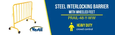 Vestil PRAIL-48-Y-WW crowd control interlocking barrier feature highlights