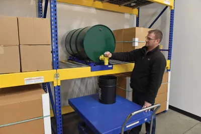 Vestil PRDC-42-R pallet rack drum cradle shown from an alternate angle