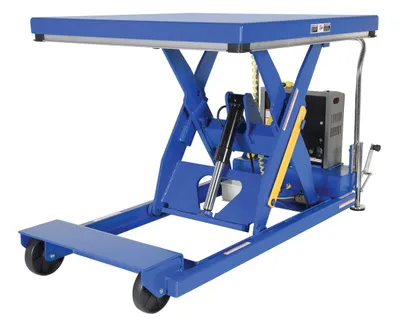 Vestil Steel Heavy Duty Portable 115 Volt AC Powered Scissor Lift Table 24 In. x 48 In. 1000 Lb. Capacity Blue