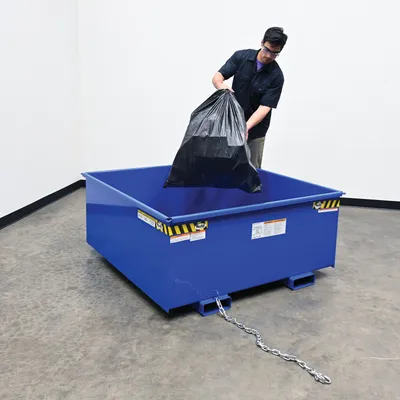 Vestil R-125-HD-BL rotational box hopper shown from an alternate angle