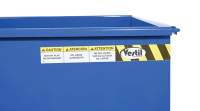 Vestil R-250-HD-BL rotational box hopper shown from an alternate angle
