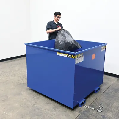 Vestil R-250-HD-BL rotational box hopper shown from an alternate angle