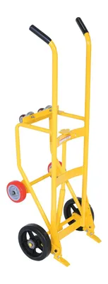 Vestil Steel Drum Truck Cradle With Mold On Rubber Wheel 20-1/16 In. x 23-11/16 In. x 60-5/8 In. 1000 Lb. Capacity Yellow