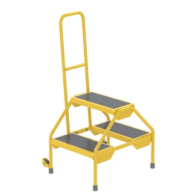 Vestil Steel Portable Two-Step Rolling Ladder Rubber Matting 23-1/2 In. x 20-9/16 In. x 42 In. 300 Lb. Capacity Yellow