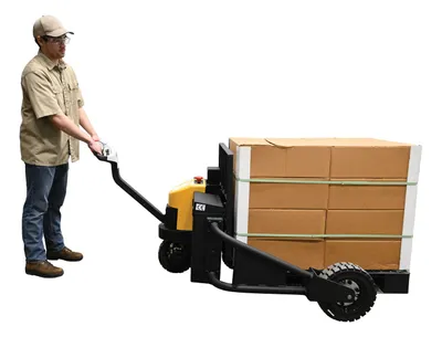 Vestil RT-EPT-2-48 electric powered rough terrain pallet truck shown from an alternate angle