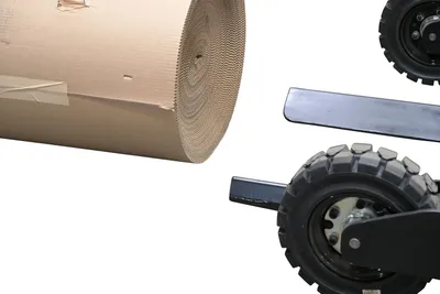 Vestil RT-EPT-RR-FK drum roll reel fork shown from an alternate angle