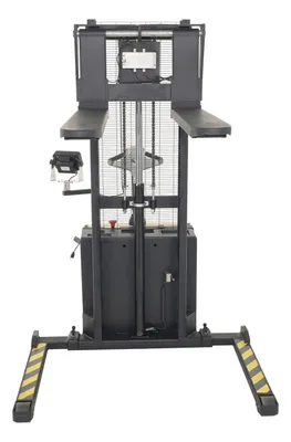 Vestil S-62-AA-SCL adjustable powered stacker w scale shown from an alternate angle
