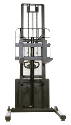 Vestil S2-118-AA-VS variable speed drive double mast fully powered stacker shown from an alternate angle