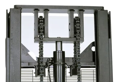 Vestil S2-118-AA-VS variable speed drive double mast fully powered stacker shown from an alternate angle