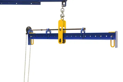 Vestil SBM-25-UBA-C spreader beam with adjustable hand chain crank bail shown from an alternate angle