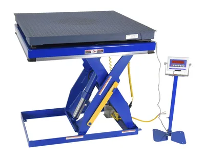 Vestil SCALE-MU-4848-5-BL integral scale for scissor table shown from an alternate angle