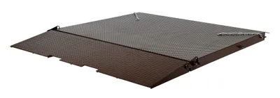 Vestil SCR-84 steel container ramps with flip-over bridge shown from an alternate angle